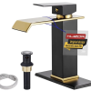 Waterfall Bathroom Faucets 1 Hole Single Handle, Matte Black